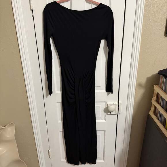 Staud Gres Midi Dress Black Ruched Slimming Long Sleeve Boat Neck Minimal Small - Picture 4 of 12